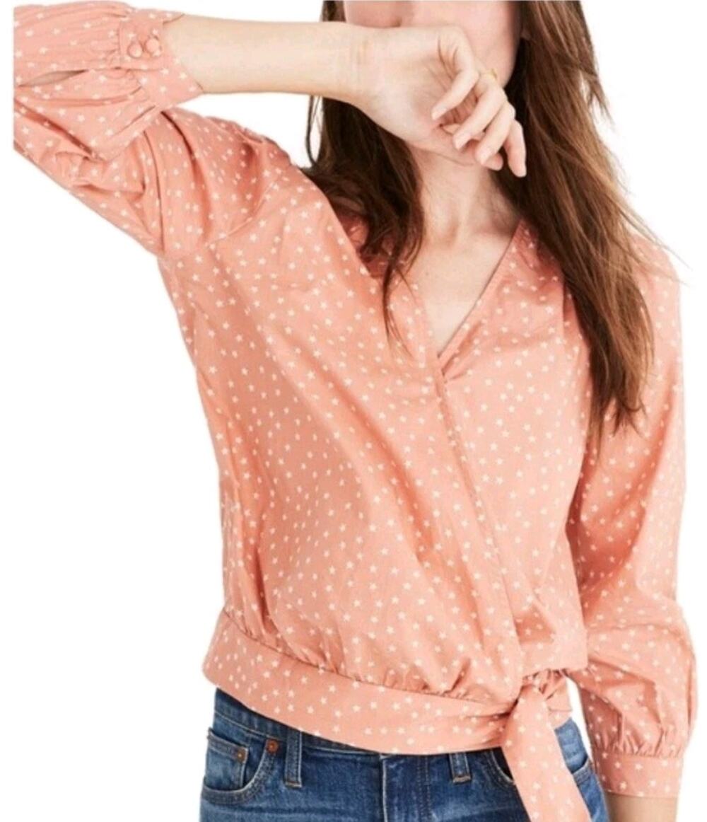 Madewell scatter star print wrap top Size Med Celestial Preppy Retro Feminine